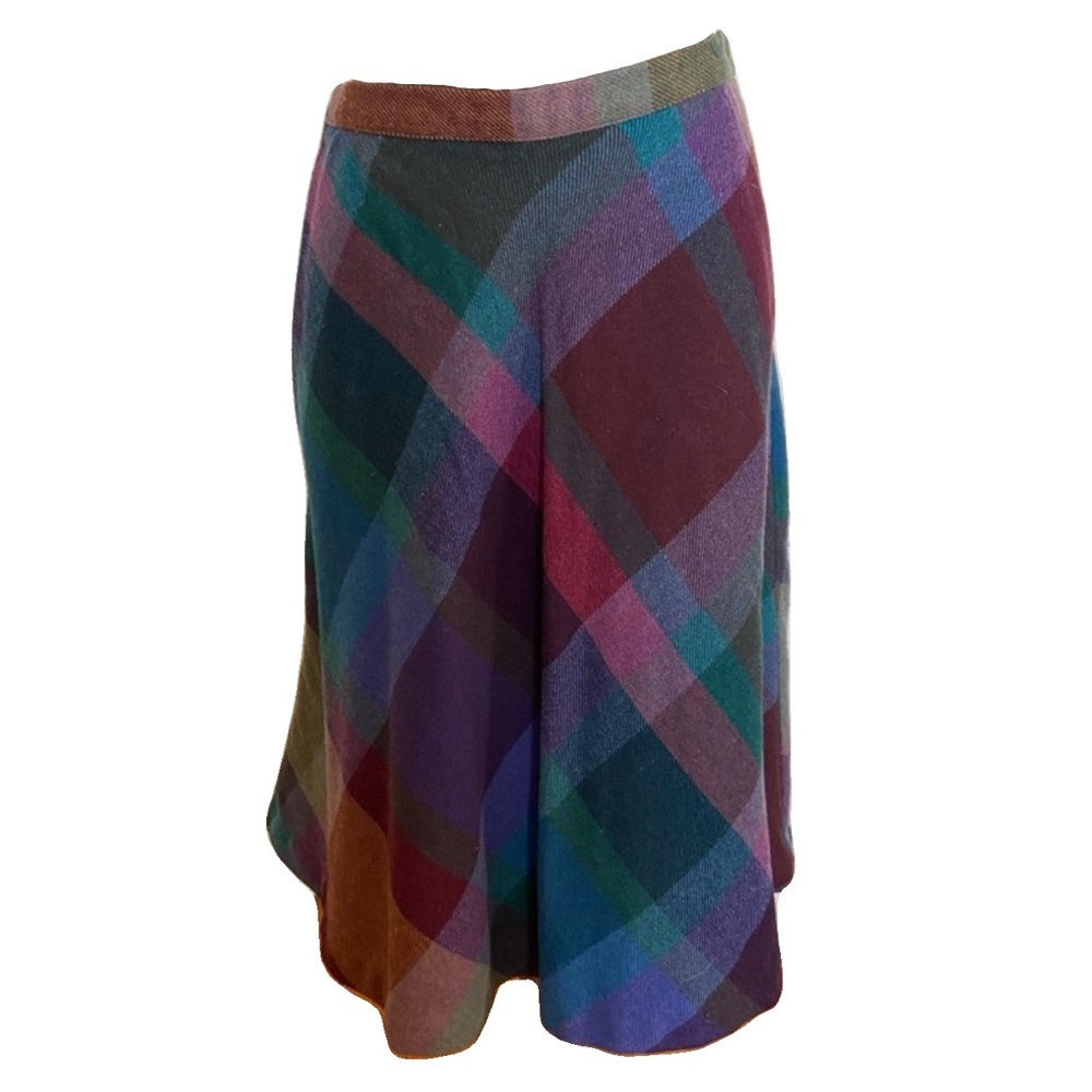Vintage Jewel-tone Plaid A-line Skirt 1970s